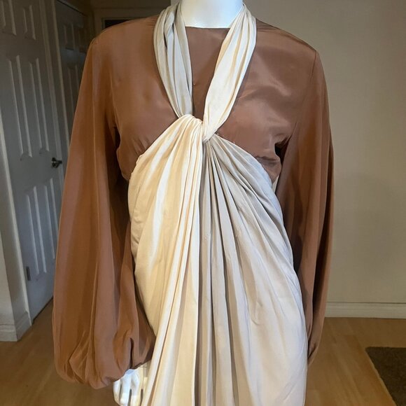 1960'S VINTAGE NEIMAN MARCUS SILK TWO TONE GOWN SIZE 14 - Picture 2 of 12